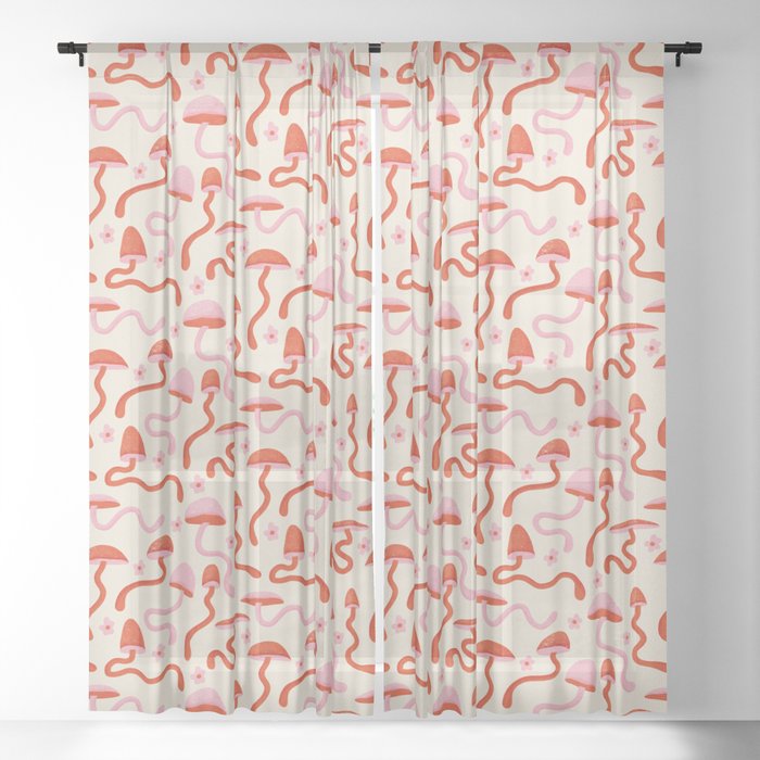 Groovy Magic Mushroom Pattern Sheer Curtain