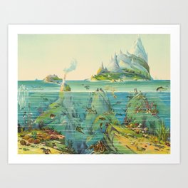 Nature in Descending Regions Vintage Illustration by Levi Walter Yaggy 1887 Underwater Sea Animals Art Print | Toddler Nursery Boy, Exhibition Of Museum, College Room Decor, Old Artwork Pictures, Creature Map Kids, Trendy Bedroom Photo, Vsco Colorful Color, Minimal And Abstract, Neutral Indie Hygge, Beautiful Modern Art 