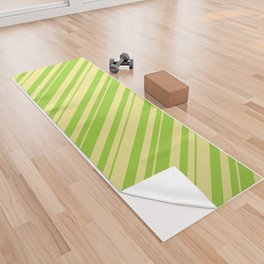 [ Thumbnail: Green and Tan Colored Lined/Striped Pattern Yoga Towel ]
