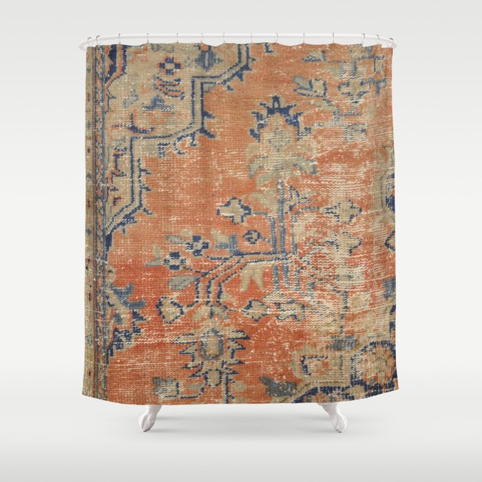 Vintage Woven Navy and Orange Shower Curtain