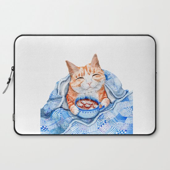 Happy Cat Drinking Hot Chocolate Laptop Sleeve By Evgeniya Society6