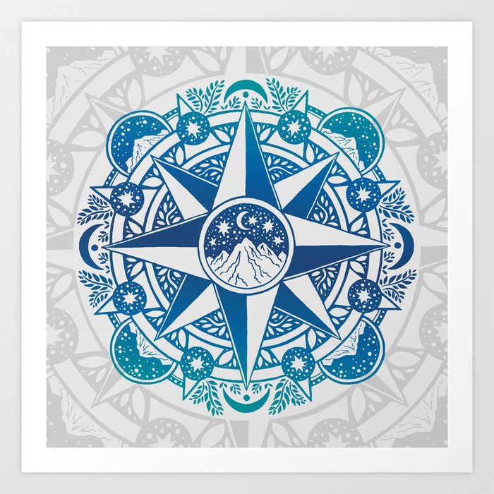 Journey to Moon Mountain | Turquoise Navy Ombré Art Print