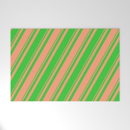 [ Thumbnail: Light Salmon & Lime Green Colored Lines Pattern Welcome Mat ]