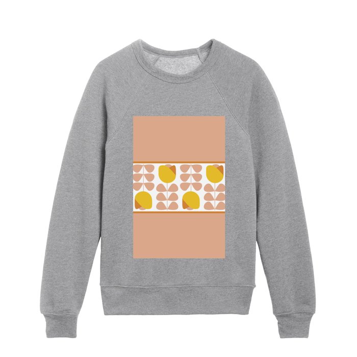 Retro Scandi Floral in Peach, Yellow and Orange Kids Crewneck