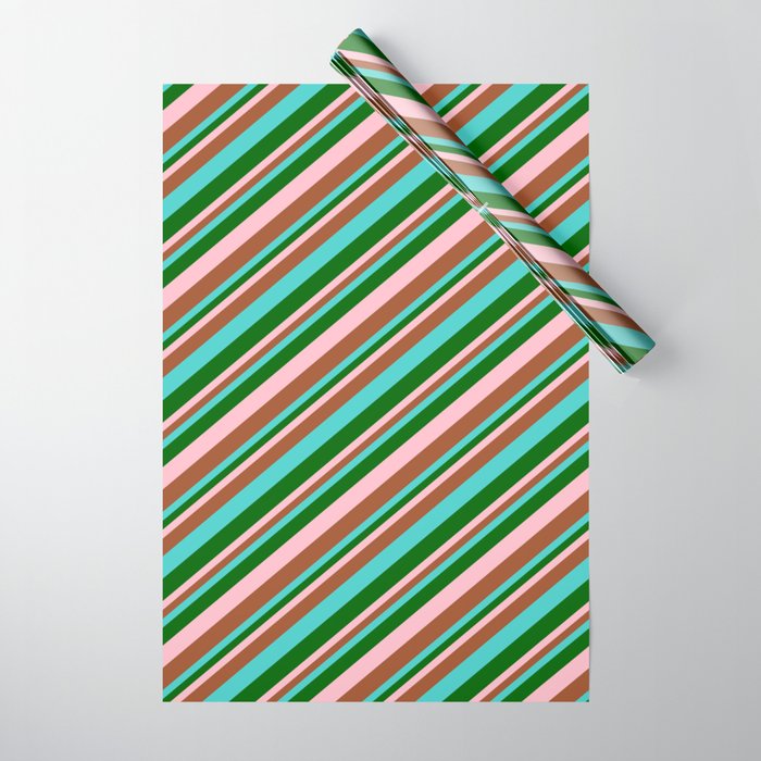 Turquoise, Dark Green, Pink, and Sienna Colored Lines Pattern Wrapping Paper