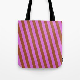 [ Thumbnail: Orchid and Sienna Colored Stripes/Lines Pattern Tote Bag ]