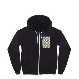 Bold Abstract Checker Plaid Pattern Green Beige Zip Hoodie