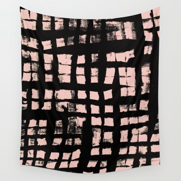 Check Abstract Painted Pattern Black Checker Contrasting Peach