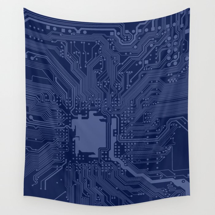 Blue Geek Motherboard Circuit Pattern Wall Tapestry