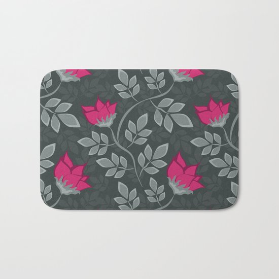 Bright pink flowers on gray Bath Mat
