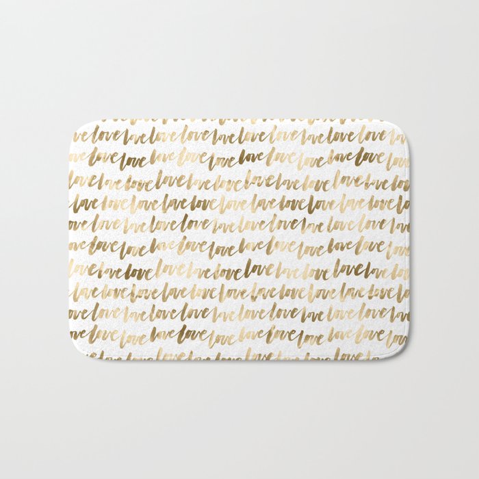 Gold Love Quote Pattern Typography Script 3 Bath Mat