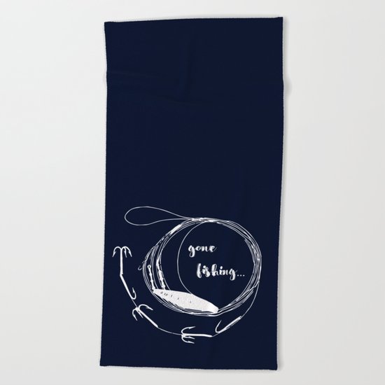 Gone fishing- illustration on marine blue Beach Towel