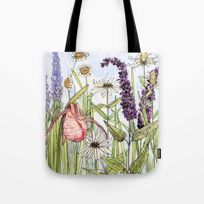 Lady Slipper Orchid Woodland Wildflower Watercolor Tote Bag By Lady Slipper Orchid Woodland Wildflower Watercolor Tote Bag