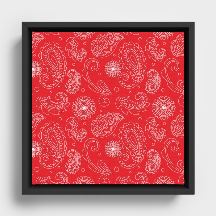 Mandala Pattern Red and White Halloween Fall Autumn Season Framed Canvas