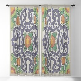 Oranges talavera tile abstract pattern modern decoration Sheer Curtain