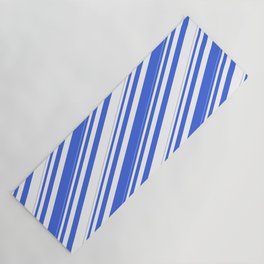 [ Thumbnail: Royal Blue and White Colored Stripes/Lines Pattern Yoga Mat ]