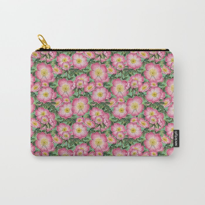Wild roses pink - green background Carry-All Pouch