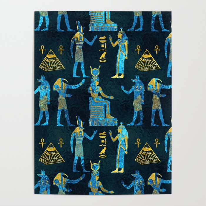 Egyptian  Gold and blue glass pattern Poster