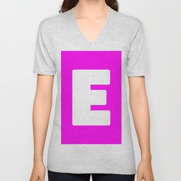 E (White & Magenta Letter) V Neck T Shirt