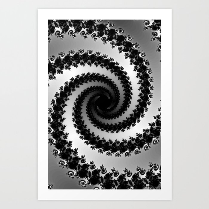 Black and White Fractal Spirtal Art Print
