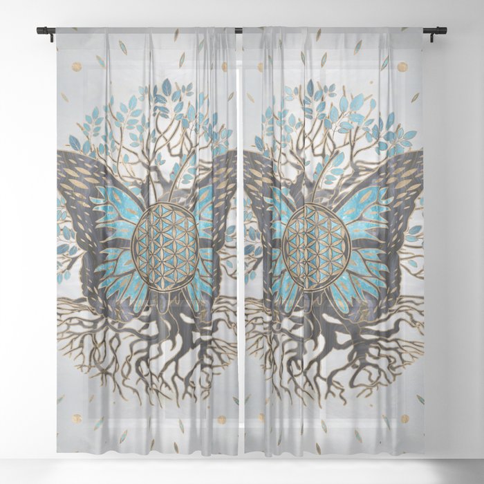 Flower of Life - Tree of life - Butterfly Sheer Curtain