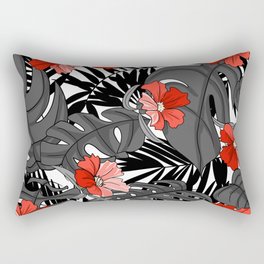 Tropical Flower Pattern - Black and White Rectangular Pillow