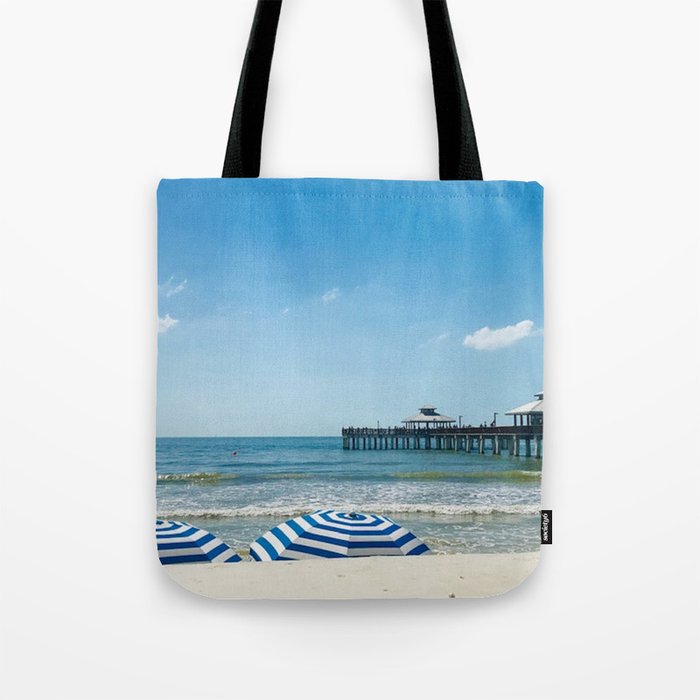 "Fort Myers Beach Umbrellas" Photography by Willowcatdesigns Tote Bag