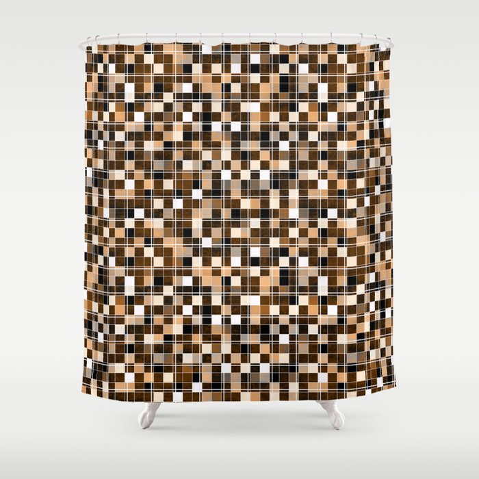 Beige White Black Brown Mosaic Shower Curtain By Colortrend Society6 Black Brown Mosaic Shower Curtain, Black White And Brown Shower Curtain