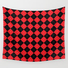 Red and Black Argyle checks pattern. Digital illustration background Wall Tapestry