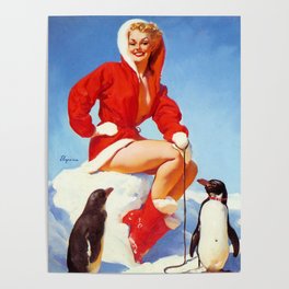 Pin up Girl Winter Fun With Penguins Gil Elvgren Poster