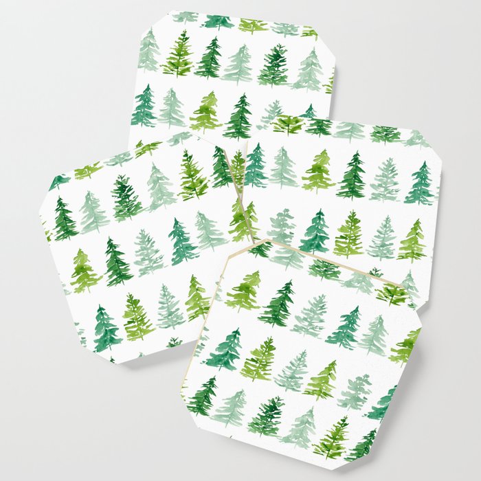 Watercolor Evergreen Tree Pattern Coaster