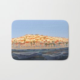 Croatia Bath Mat | Goldenhour, Houses, Sunset, Sea, Coast, Painting, Digital, Croatia, Water, Port 