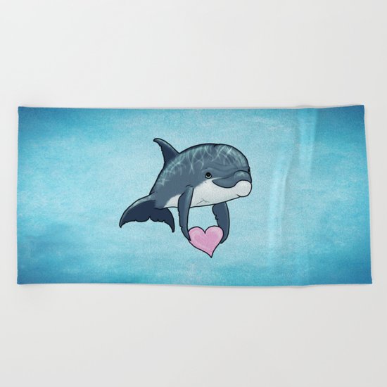 Love Ya! ~ Baby Dolphin ~ Blue Beach Towel