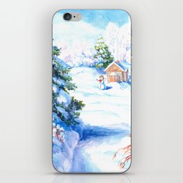 Sunny winter day Christmas tree holiday snowman fairy tale iPhone Skin