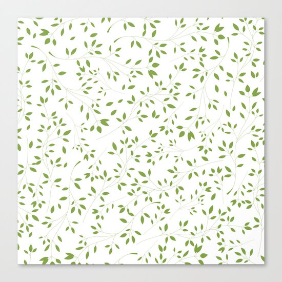 Leaves Pattern in Green & White Canvas Print
