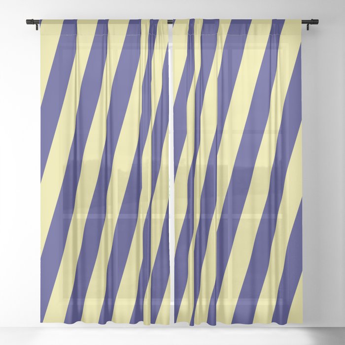Midnight Blue & Tan Colored Striped Pattern Sheer Curtain