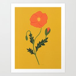 Orange Poppy on Yellow Background Art Print
