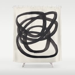 Mid Century Modern Minimalist Abstract Art Brush Strokes Black & White Ink Art Spiral Circles Shower Curtain