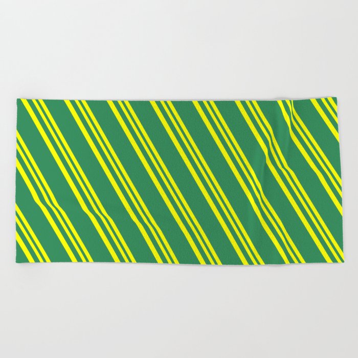 Yellow and Sea Green Colored Stripes Pattern Beach Towel