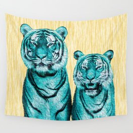 Turquoise blue tigers - Digital Art - Surreal Wall Tapestry