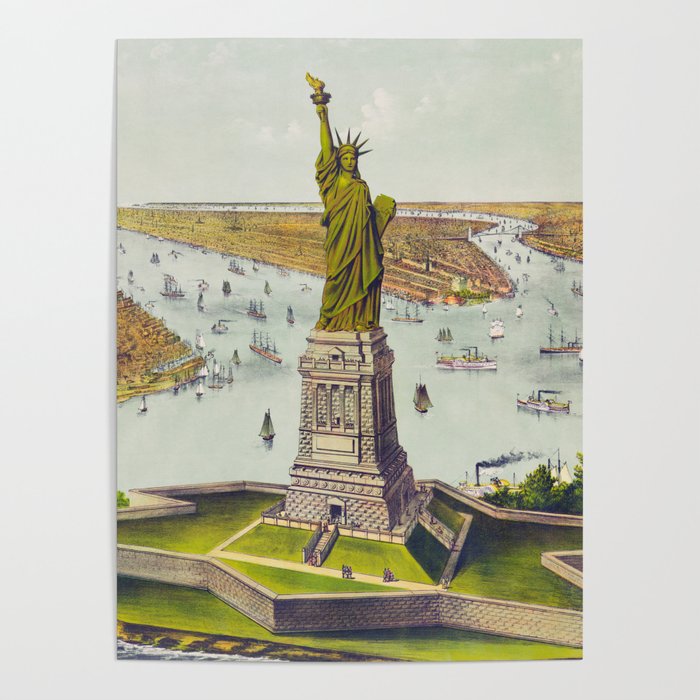 New York Vintage Travel Poster 1890s - New York Wall Art - Great Bartholdi Statue Poster