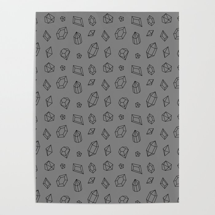 Grey and Black Gems Pattern Poster