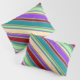 [ Thumbnail: Purple, Dark Cyan, Tan, Dark Red, and Light Green Colored Striped/Lined Pattern Pillow Sham ]