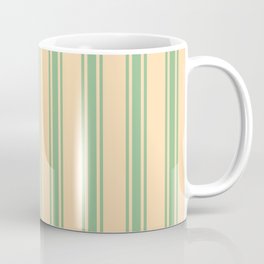 [ Thumbnail: Tan and Dark Sea Green Colored Lined Pattern Coffee Mug ]