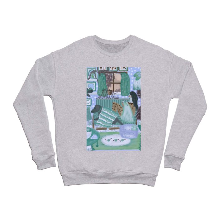 Knitting at home with the pets - blue Crewneck Sweatshirt