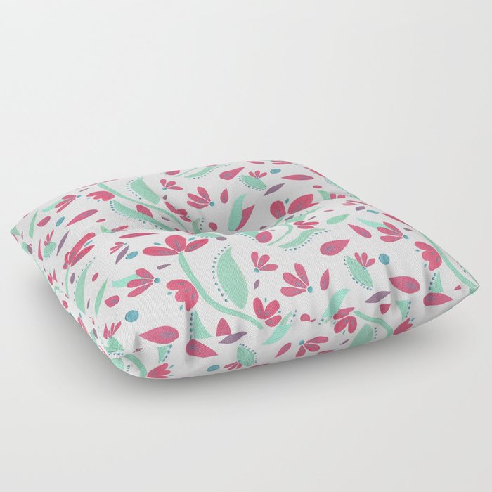 Gouache floral pattern - pink and green palette  Floor Pillow