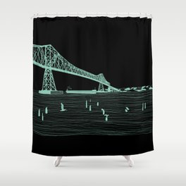 Gateway to the Sea Green on Black. Astoria-Megler Bridge by Seasons Kaz Sparks Shower Curtain
