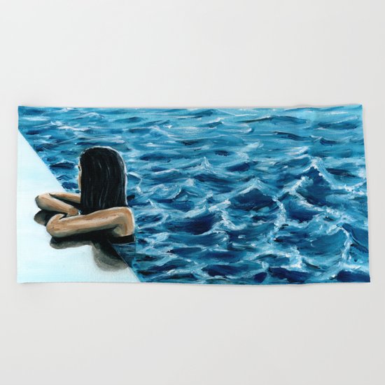 girl in the pool Beach Towel