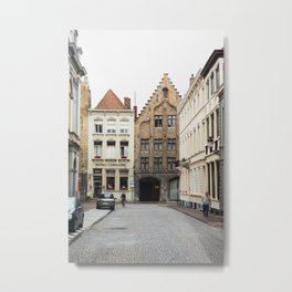 Adriaan Willaertstraat, Bruges Metal Print | Belgianarchitecture, Architecture, Photo, Travelphotography, Neutraltravelphoto, Belgianstreet, Brugestravelphoto, Cobblestonestreet, Brugge, Europeanstreet 