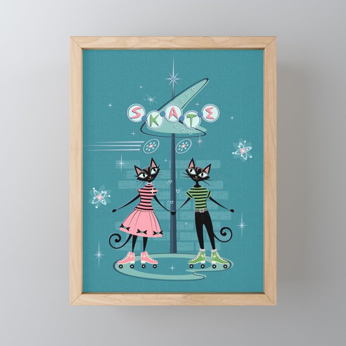 Vintage Kitty Skate Date ©studioxtine Framed Mini Art Print